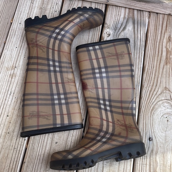 BURBERRY Rain Boots Tall Classic Check Haymarket Size EUR 36 - Picture 3 of 15